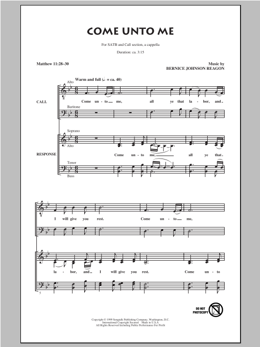 Sweet Honey In The Rock Come Unto Me Sheet Music Notes & Chords for Choral - Download or Print PDF
