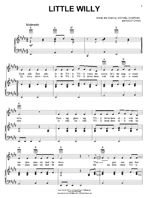 Sweet Little Willy Sheet Music Notes & Chords for Piano, Vocal & Guitar (Right-Hand Melody) - Download or Print PDF