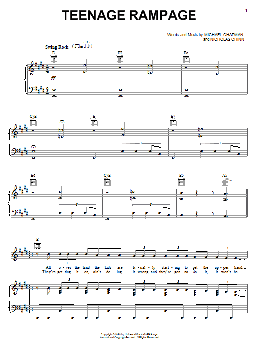 Sweet Teenage Rampage Sheet Music Notes & Chords for Piano, Vocal & Guitar (Right-Hand Melody) - Download or Print PDF