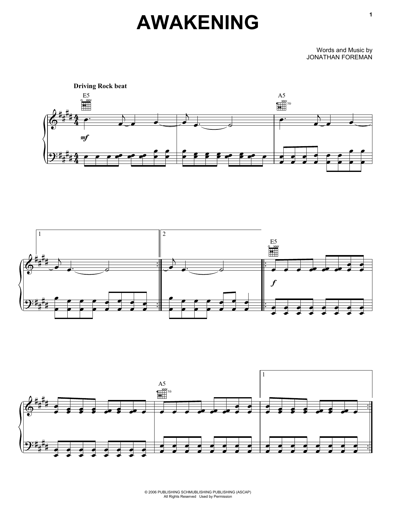 Switchfoot Awakening Sheet Music Notes & Chords for Piano, Vocal & Guitar (Right-Hand Melody) - Download or Print PDF