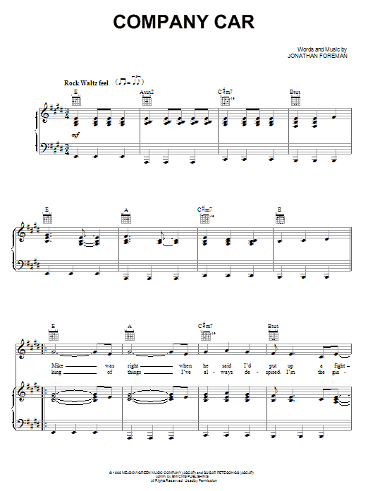 Switchfoot Company Car Sheet Music Notes & Chords for Piano, Vocal & Guitar (Right-Hand Melody) - Download or Print PDF