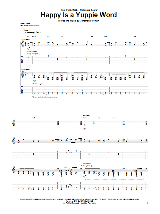Switchfoot Happy Is A Yuppie Word Sheet Music Notes & Chords for Piano, Vocal & Guitar (Right-Hand Melody) - Download or Print PDF