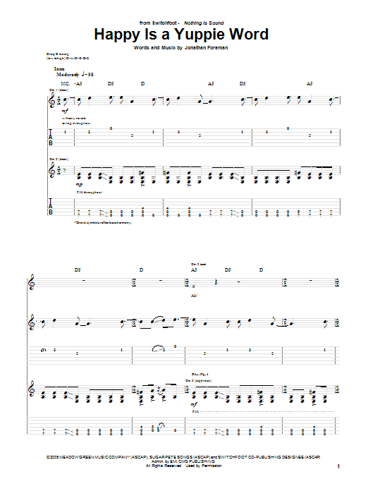 Switchfoot Happy Is A Yuppie Word Sheet Music Notes & Chords for Guitar Tab - Download or Print PDF