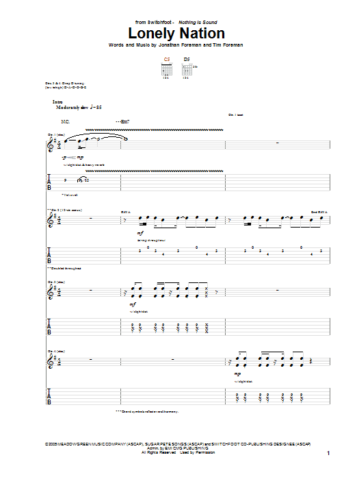 Switchfoot Lonely Nation Sheet Music Notes & Chords for Piano, Vocal & Guitar (Right-Hand Melody) - Download or Print PDF Switchfoot Lonely Nation Sheet Music Notes & Chords for Piano, Vocal & Guitar (Right-Hand Melody) - Download or Print PDF