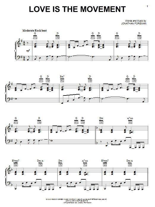 Switchfoot Love Is The Movement Sheet Music Notes & Chords for Piano, Vocal & Guitar (Right-Hand Melody) - Download or Print PDF