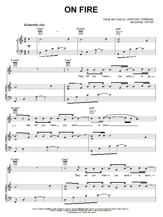 Switchfoot On Fire Sheet Music Notes & Chords for Piano, Vocal & Guitar (Right-Hand Melody) - Download or Print PDF Switchfoot On Fire Sheet Music Notes & Chords for Piano, Vocal & Guitar (Right-Hand Melody) - Download or Print PDF