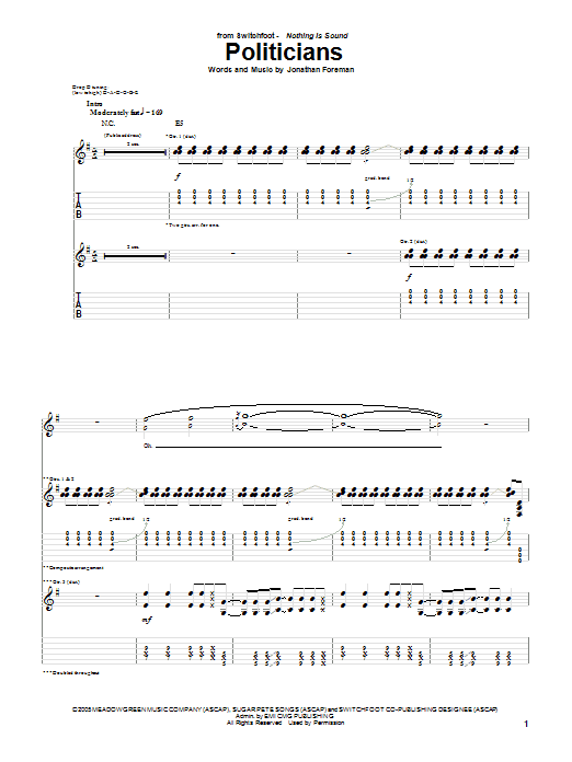 Switchfoot Politicians Sheet Music Notes & Chords for Guitar Tab - Download or Print PDF Switchfoot Politicians Sheet Music Notes & Chords for Guitar Tab - Download or Print PDF