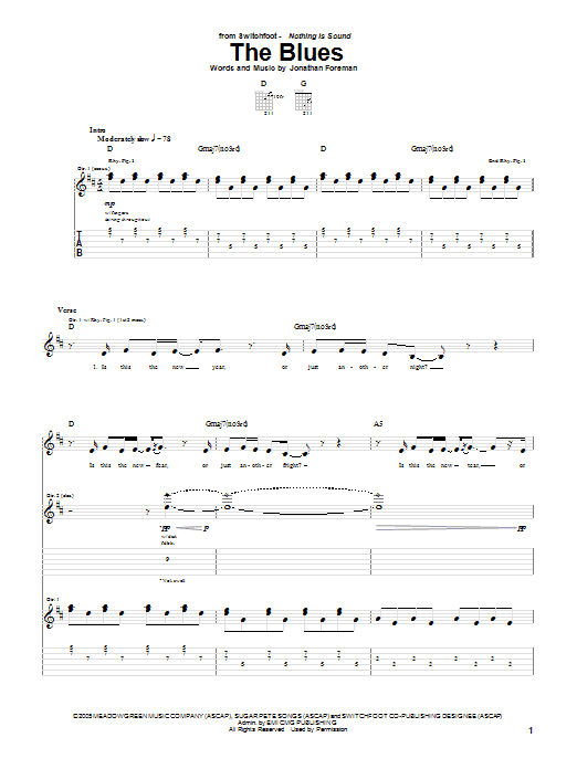 Switchfoot The Blues Sheet Music Notes & Chords for Piano, Vocal & Guitar (Right-Hand Melody) - Download or Print PDF Switchfoot The Blues Sheet Music Notes & Chords for Piano, Vocal & Guitar (Right-Hand Melody) - Download or Print PDF
