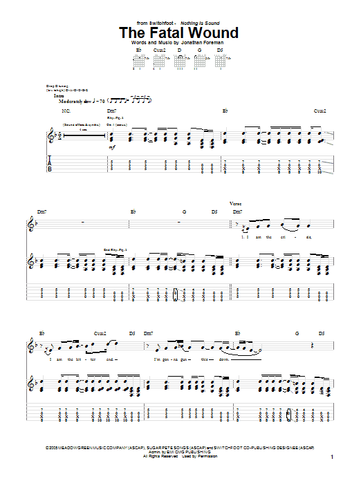 Switchfoot The Fatal Wound Sheet Music Notes & Chords for Piano, Vocal & Guitar (Right-Hand Melody) - Download or Print PDF Switchfoot The Fatal Wound Sheet Music Notes & Chords for Piano, Vocal & Guitar (Right-Hand Melody) - Download or Print PDF