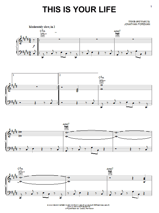 Switchfoot This Is Your Life Sheet Music Notes & Chords for Melody Line, Lyrics & Chords - Download or Print PDF