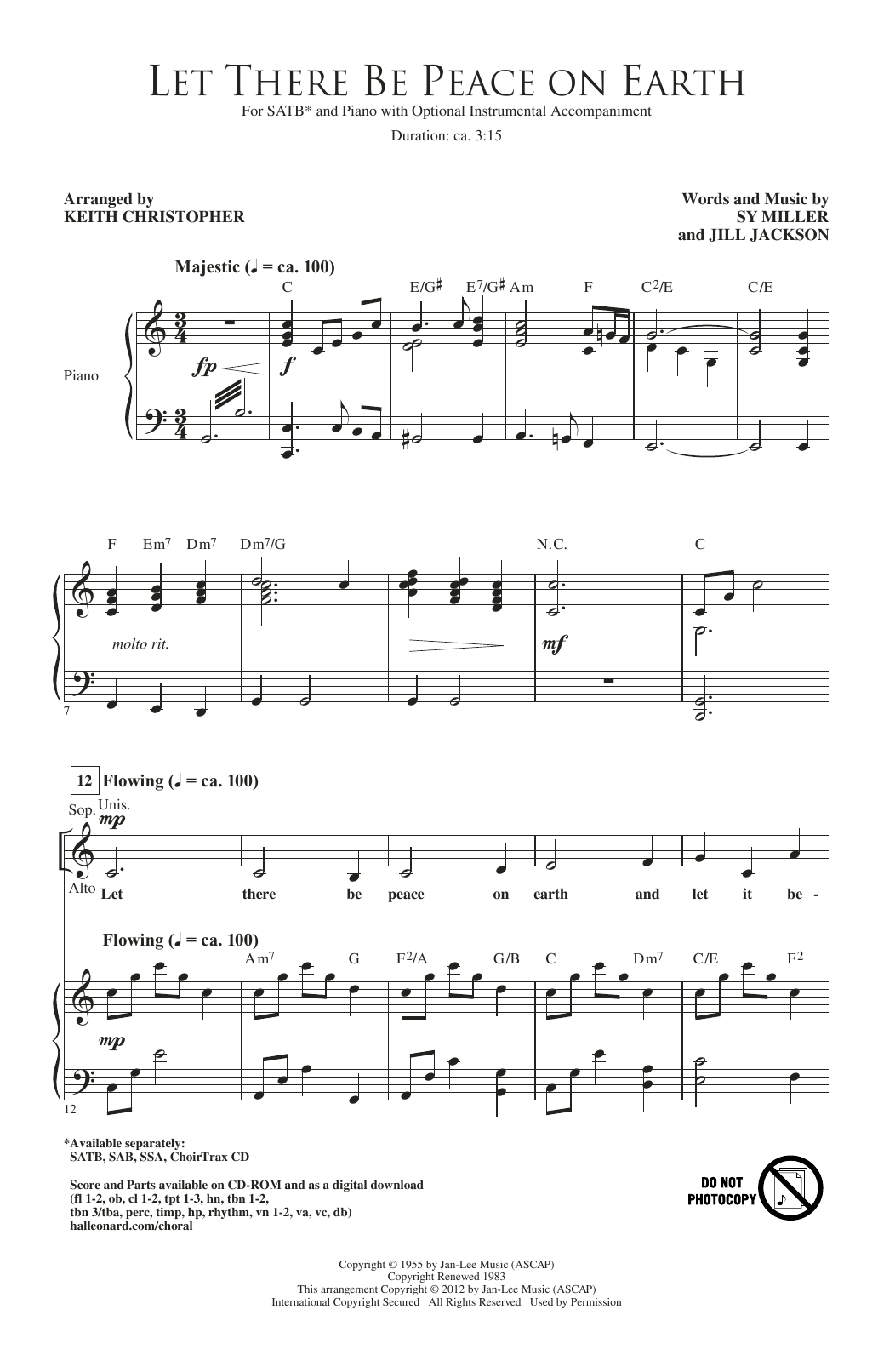 Sy Miller and Jill Jackson Let There Be Peace On Earth (arr. Keith Christopher) Sheet Music Notes & Chords for SATB Choir - Download or Print PDF