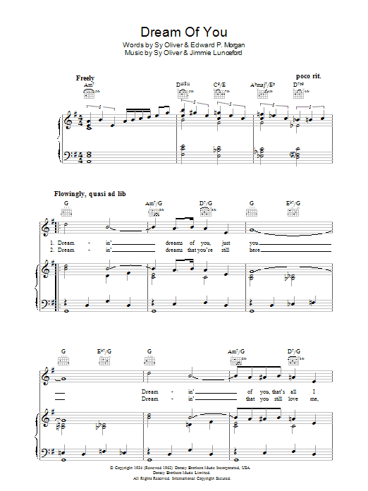 Sy Oliver Dream Of You Sheet Music Notes & Chords for Piano, Vocal & Guitar (Right-Hand Melody) - Download or Print PDF