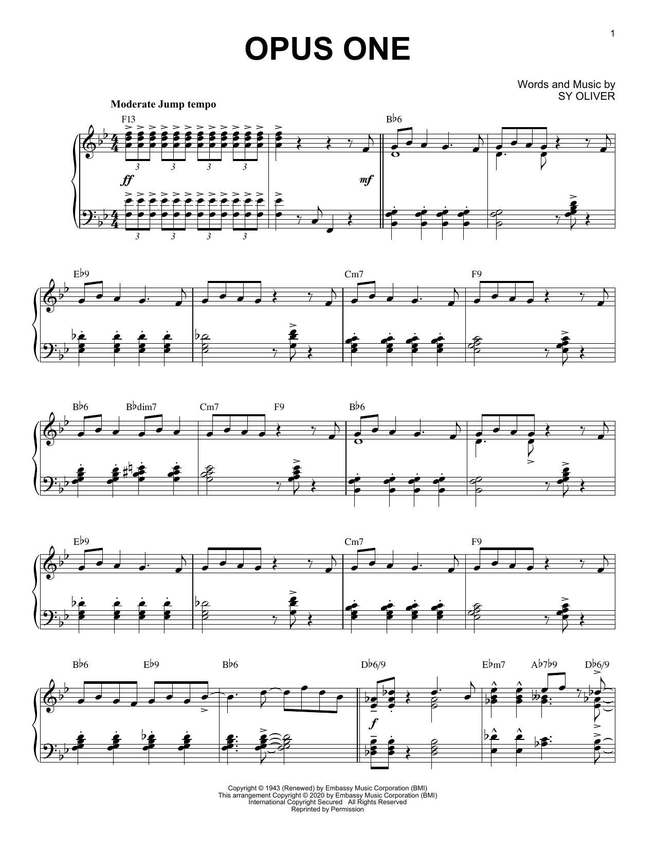 Sy Oliver Opus One [Jazz version] (arr. Brent Edstrom) Sheet Music Notes & Chords for Piano Solo - Download or Print PDF