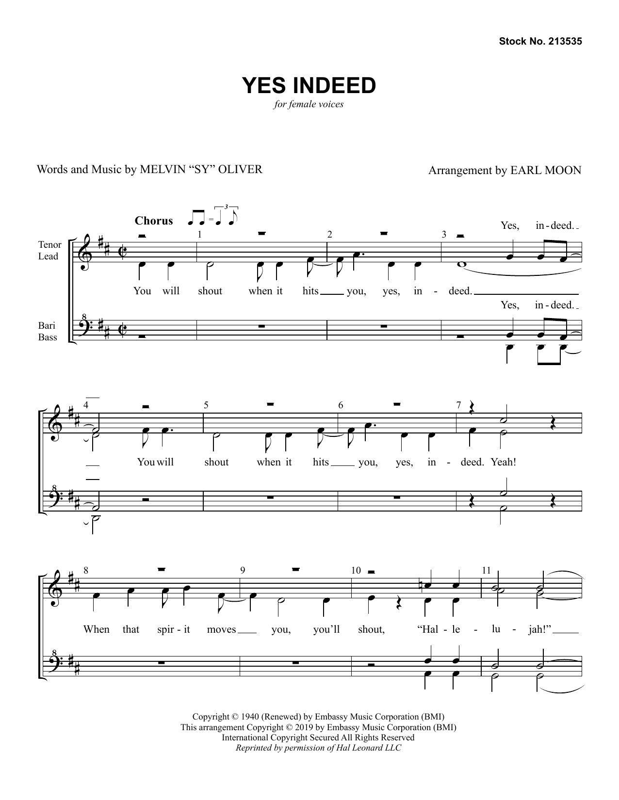 Sy Oliver Yes Indeed (arr. Earl Moon) Sheet Music Notes & Chords for SATB Choir - Download or Print PDF