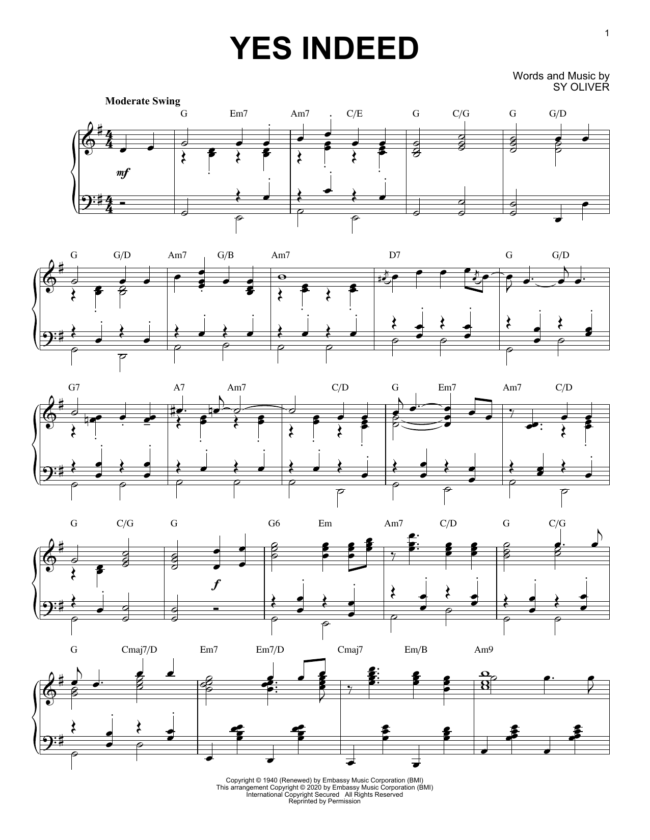 Sy Oliver Yes Indeed [Jazz version] (arr. Brent Edstrom) Sheet Music Notes & Chords for Piano Solo - Download or Print PDF