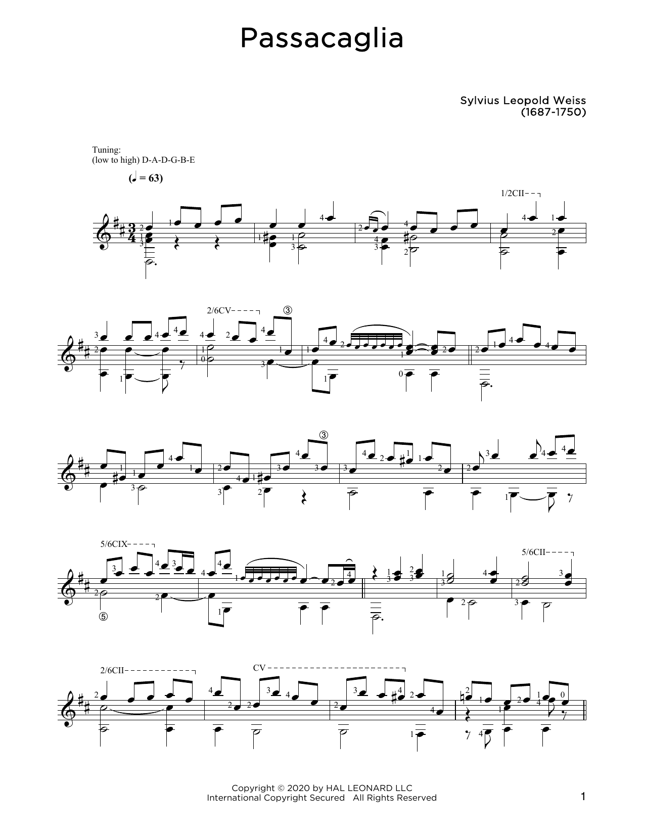 Sylvius Leopold Weiss Passacaglia Sheet Music Notes & Chords for Solo Guitar - Download or Print PDF