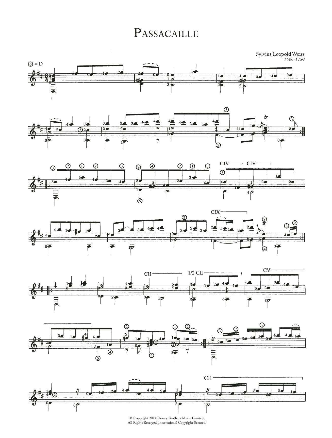 Sylvius Leopold Weiss Passacaille Sheet Music Notes & Chords for Guitar - Download or Print PDF