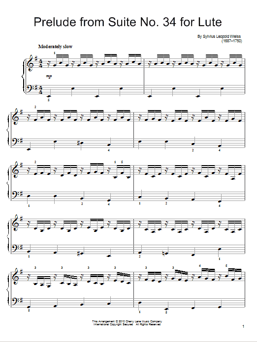 Sylvius Leopold Weiss Prelude Sheet Music Notes & Chords for Easy Piano - Download or Print PDF
