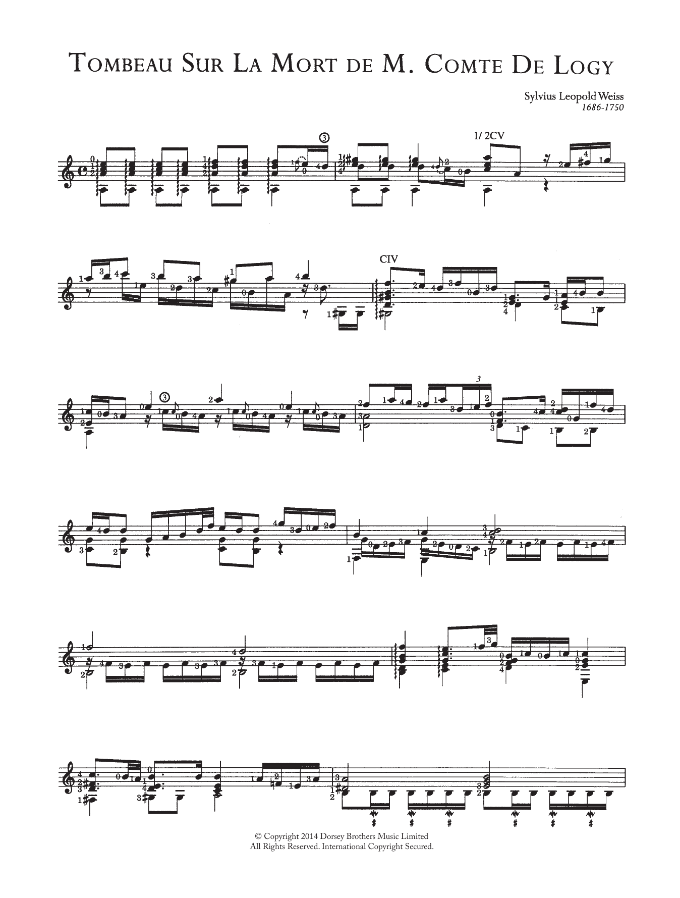 Sylvius Leopold Weiss Tombeau Sur La Mort De M. Comte De Logy Sheet Music Notes & Chords for Guitar - Download or Print PDF