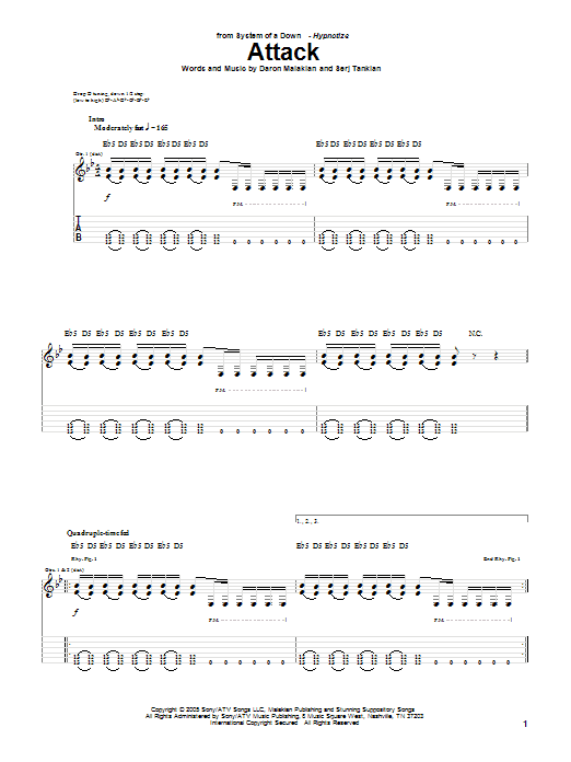 System Of A Down Attack Sheet Music Notes & Chords for Guitar Tab - Download or Print PDF