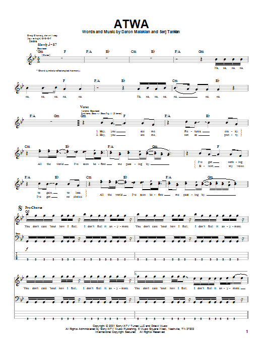 System Of A Down ATWA Sheet Music Notes & Chords for Drums Transcription - Download or Print PDF