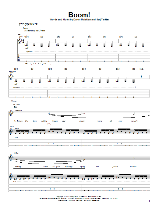 System Of A Down Boom! Sheet Music Notes & Chords for Guitar Tab - Download or Print PDF System Of A Down Boom! Sheet Music Notes & Chords for Guitar Tab - Download or Print PDF