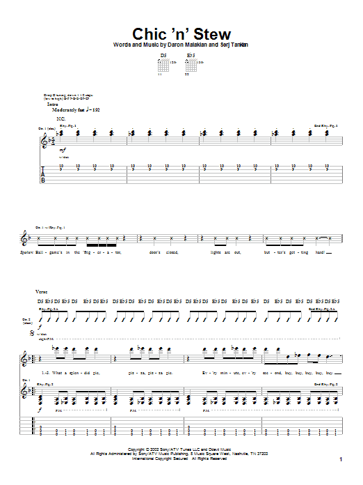 System Of A Down Chic 'N' Stew Sheet Music Notes & Chords for Guitar Tab - Download or Print PDF