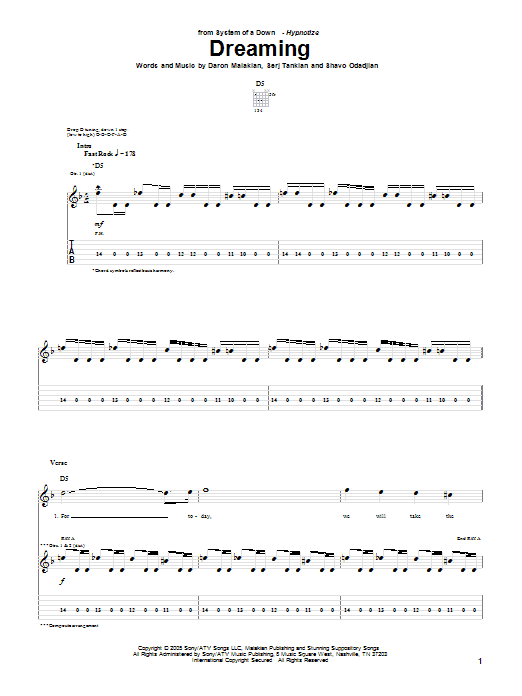 System Of A Down Dreaming Sheet Music Notes & Chords for Guitar Tab - Download or Print PDF