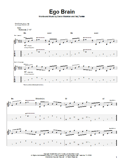System Of A Down Ego Brain Sheet Music Notes & Chords for Guitar Tab - Download or Print PDF System Of A Down Ego Brain Sheet Music Notes & Chords for Guitar Tab - Download or Print PDF