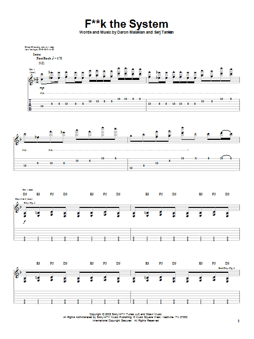 System Of A Down F**k The System Sheet Music Notes & Chords for Guitar Tab - Download or Print PDF System Of A Down F**k The System Sheet Music Notes & Chords for Guitar Tab - Download or Print PDF