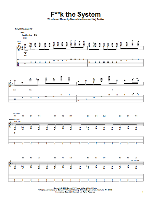 System Of A Down F**k The System Sheet Music Notes & Chords for Guitar Tab - Download or Print PDF