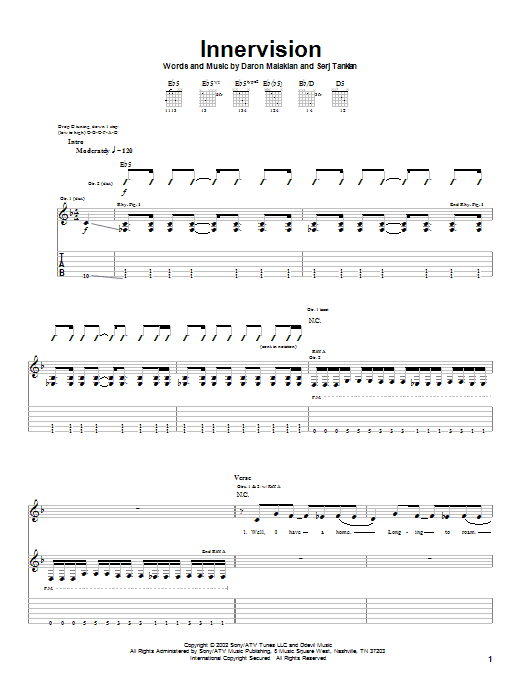System Of A Down Innervision Sheet Music Notes & Chords for Guitar Tab - Download or Print PDF