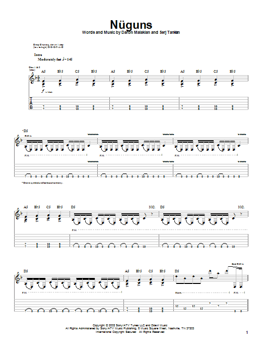 System Of A Down Nuguns Sheet Music Notes & Chords for Guitar Tab - Download or Print PDF System Of A Down Nuguns Sheet Music Notes & Chords for Guitar Tab - Download or Print PDF