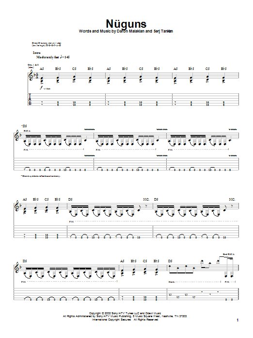 System Of A Down Nuguns Sheet Music Notes & Chords for Guitar Tab - Download or Print PDF