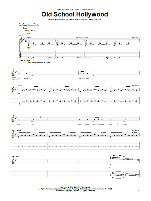 System Of A Down Old School Hollywood Sheet Music Notes & Chords for Guitar Tab - Download or Print PDF