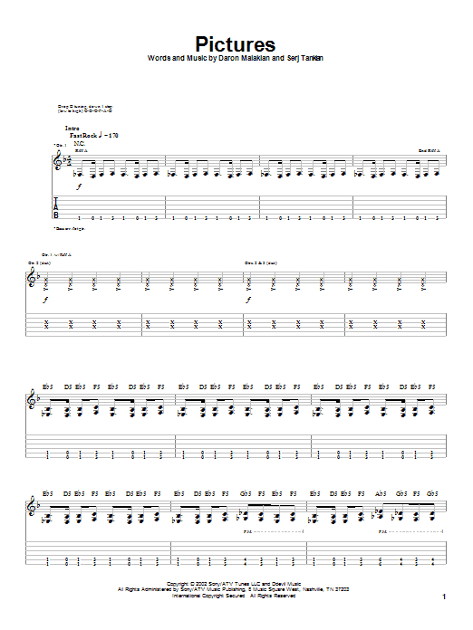 System Of A Down Pictures Sheet Music Notes & Chords for Guitar Tab - Download or Print PDF