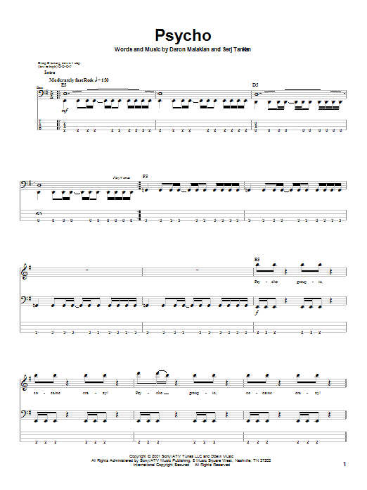 System Of A Down Psycho Sheet Music Notes & Chords for Guitar Tab - Download or Print PDF