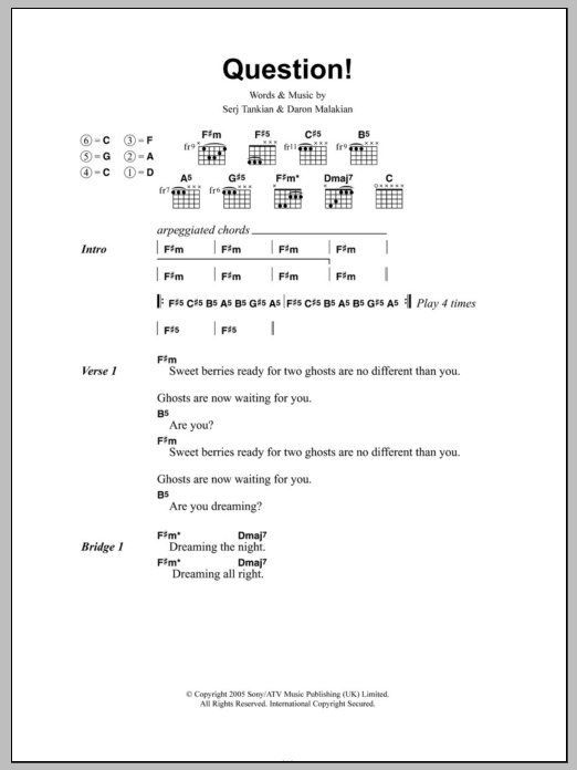 System Of A Down Question! Sheet Music Notes & Chords for Guitar Tab Play-Along - Download or Print PDF