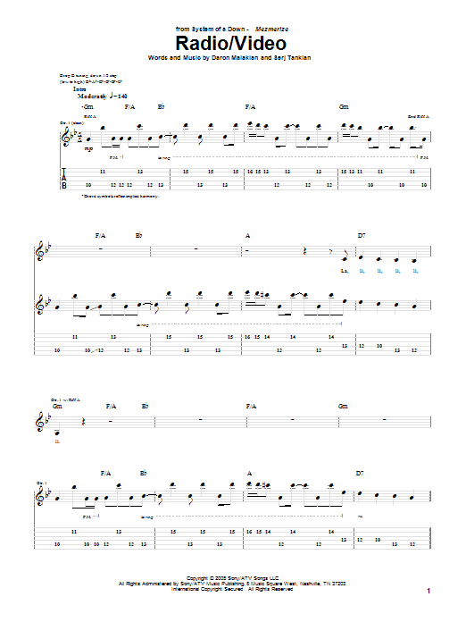 System Of A Down Radio/Video Sheet Music Notes & Chords for Guitar Tab - Download or Print PDF