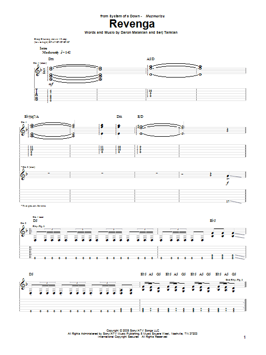 System Of A Down Revenga Sheet Music Notes & Chords for Guitar Tab - Download or Print PDF