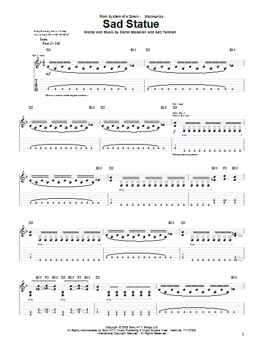 System Of A Down Sad Statue Sheet Music Notes & Chords for Guitar Tab - Download or Print PDF