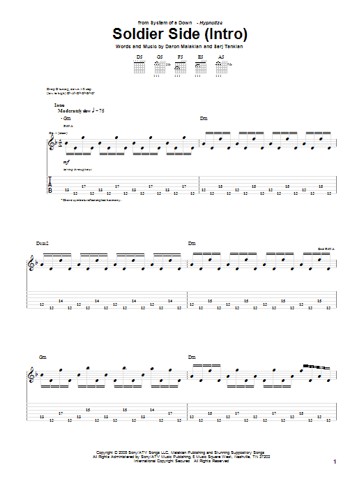 System Of A Down Soldier Side Sheet Music Notes & Chords for Guitar Tab - Download or Print PDF