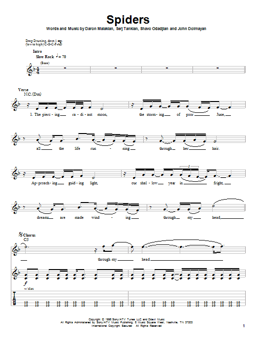 System Of A Down Spiders Sheet Music Notes & Chords for Guitar Tab - Download or Print PDF