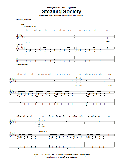 System Of A Down Stealing Society Sheet Music Notes & Chords for Guitar Tab - Download or Print PDF