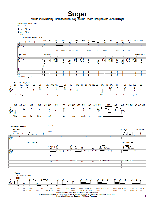 System Of A Down Sugar Sheet Music Notes & Chords for Guitar Tab - Download or Print PDF