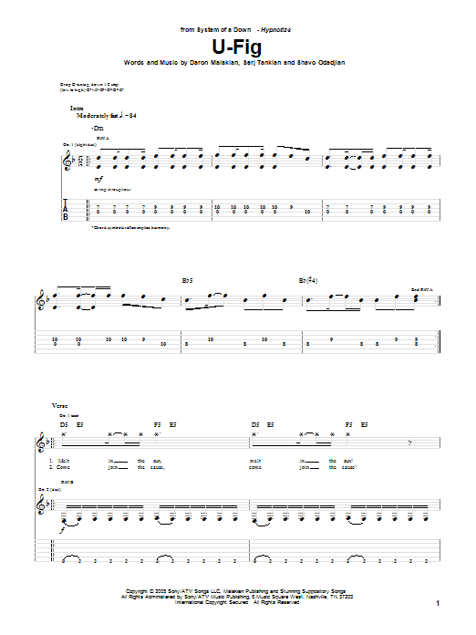 System Of A Down U-Fig Sheet Music Notes & Chords for Guitar Tab - Download or Print PDF