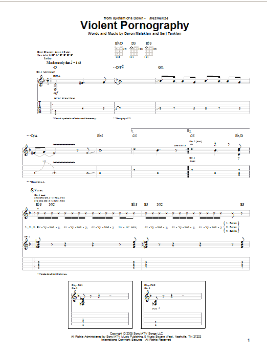 System Of A Down Violent Pornography Sheet Music Notes & Chords for Guitar Tab - Download or Print PDF