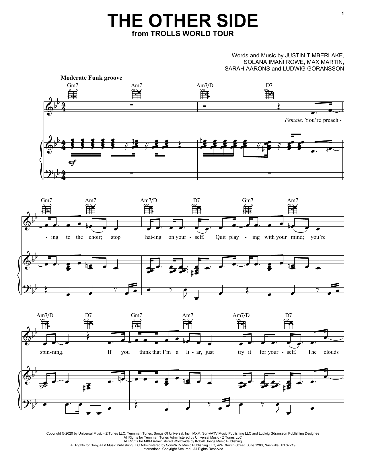 SZA & Justin Timberlake The Other Side (from Trolls World Tour) Sheet Music Notes & Chords for Easy Piano - Download or Print PDF