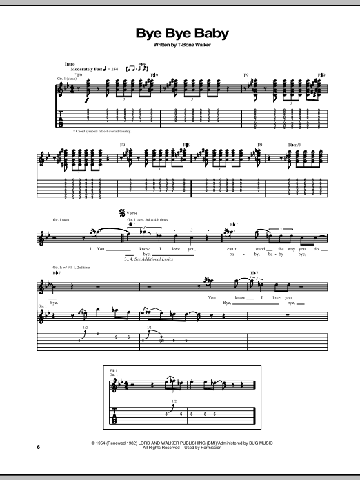 T-Bone Walker Bye Bye Baby Sheet Music Notes & Chords for Guitar Tab - Download or Print PDF