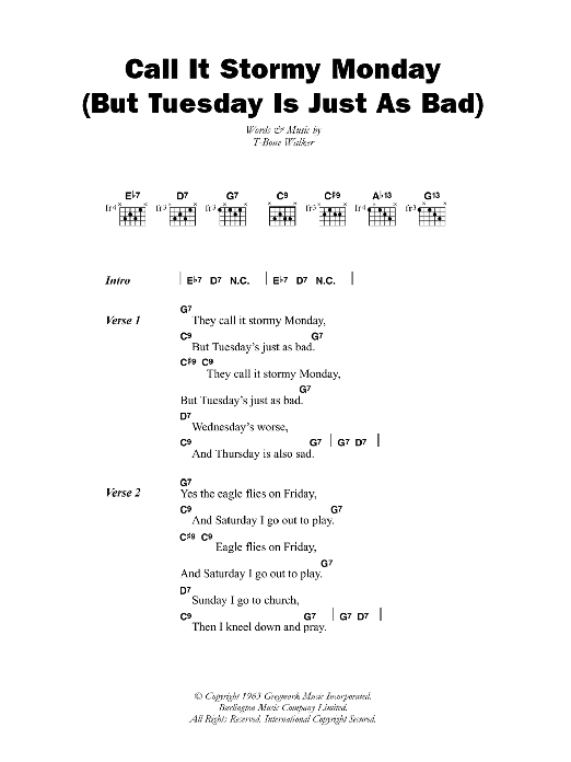 T-Bone Walker Call It Stormy Monday (But Tuesday Is Just As Bad) Sheet Music Notes & Chords for Clarinet - Download or Print PDF